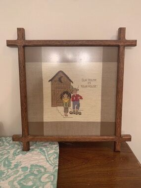 Vintage 1980s Framed Completed Cross Stitch Wall Decor